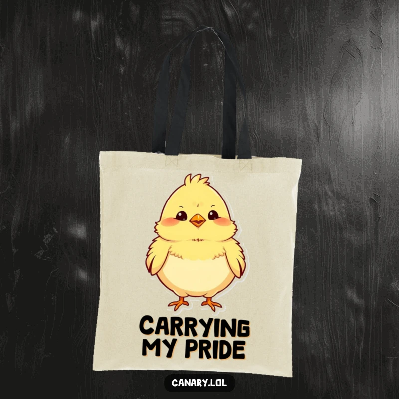 Funny tote bag illustration of a chubby yellow canary puffed up proudly, perfect for carrying daily necessities with style.