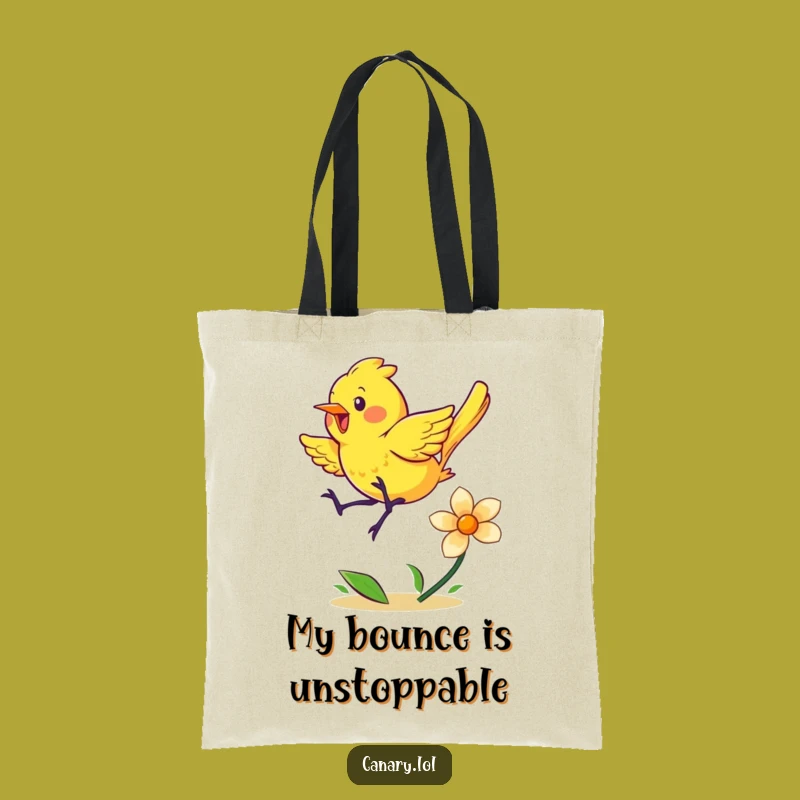 Funny Energetic Canary Tote Bag - Bouncing Bird Eco-Friendly Carryall