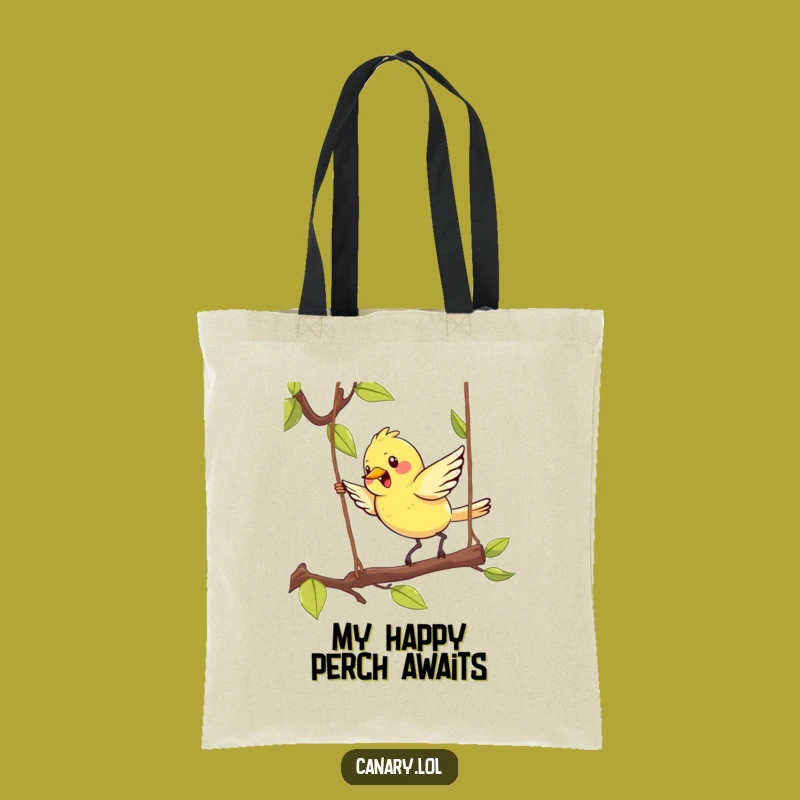 Funny Kawaii Canary Tote Bag: Chic & Cute Bird on Branch - Gift Idea