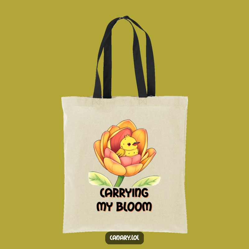 Funny Peek-a-Boo Canary Tote Bag: Cute Bird Flower Carryall Gift