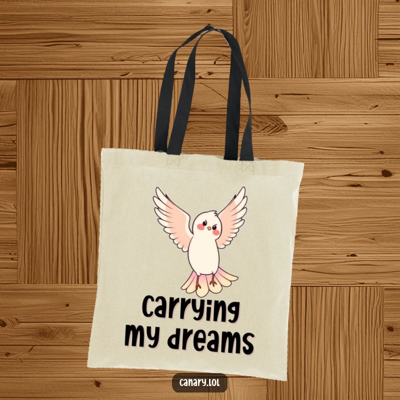Funny tote bag featuring a bird in a spectacular pirouette, perfect for carrying groceries with a smile and avian flair.